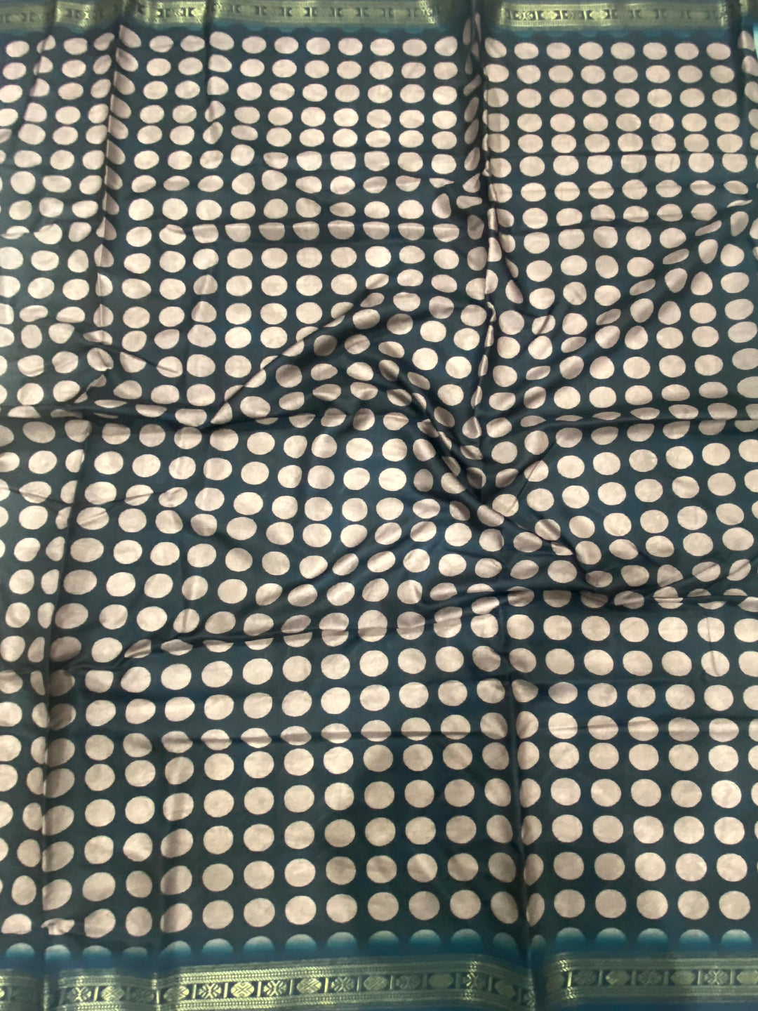 Sky Blue Soft Silk Polka Dot Print Saree by My Store