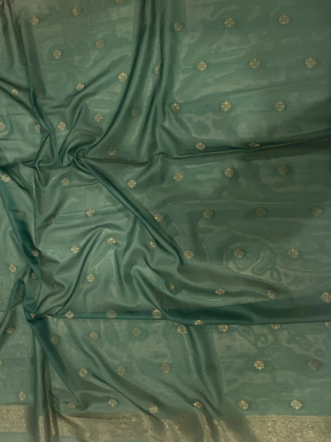 Deep Teal Kalamkari Ombre Soft Silk Saree by My Store