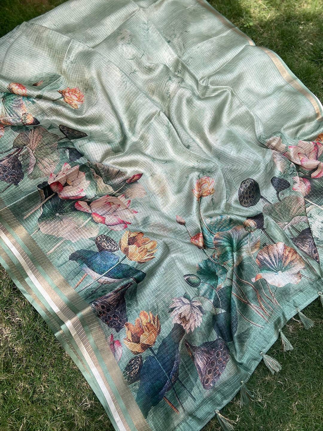 Beautiful Soft Kota Doriya Silk Saree With Floral Print
