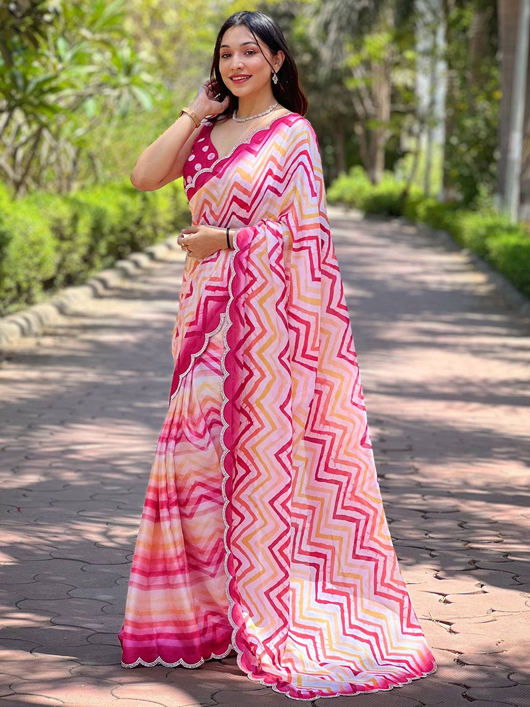 Bollywood Leheriya And Striped Print Saree