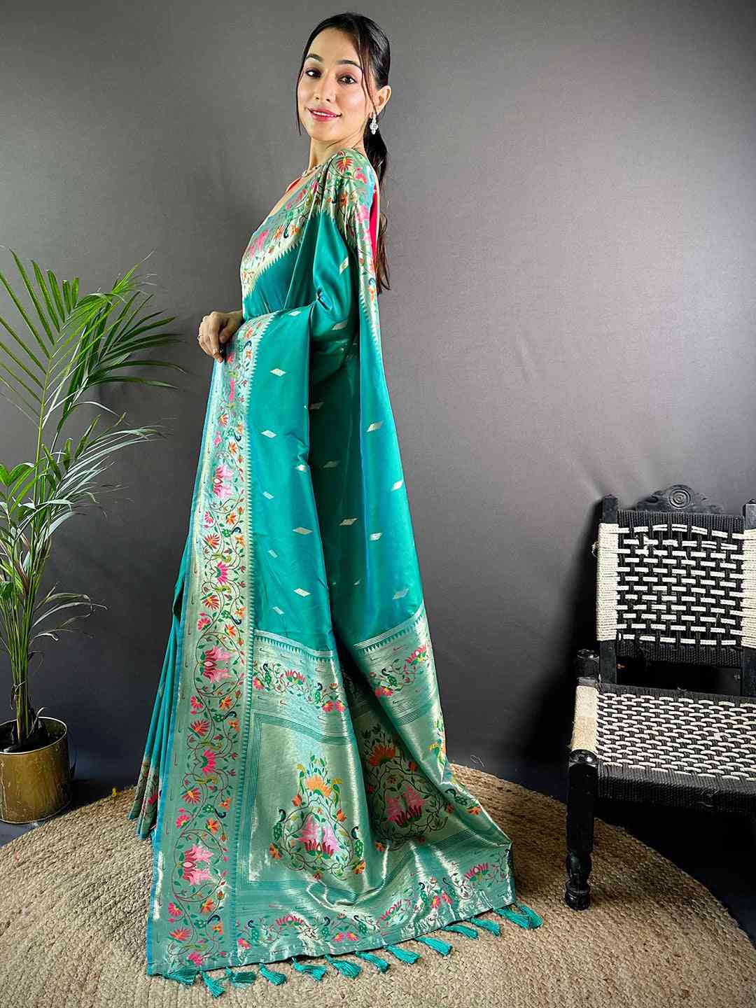 Rama Yevla Paithani Meenakari Saree by My Store