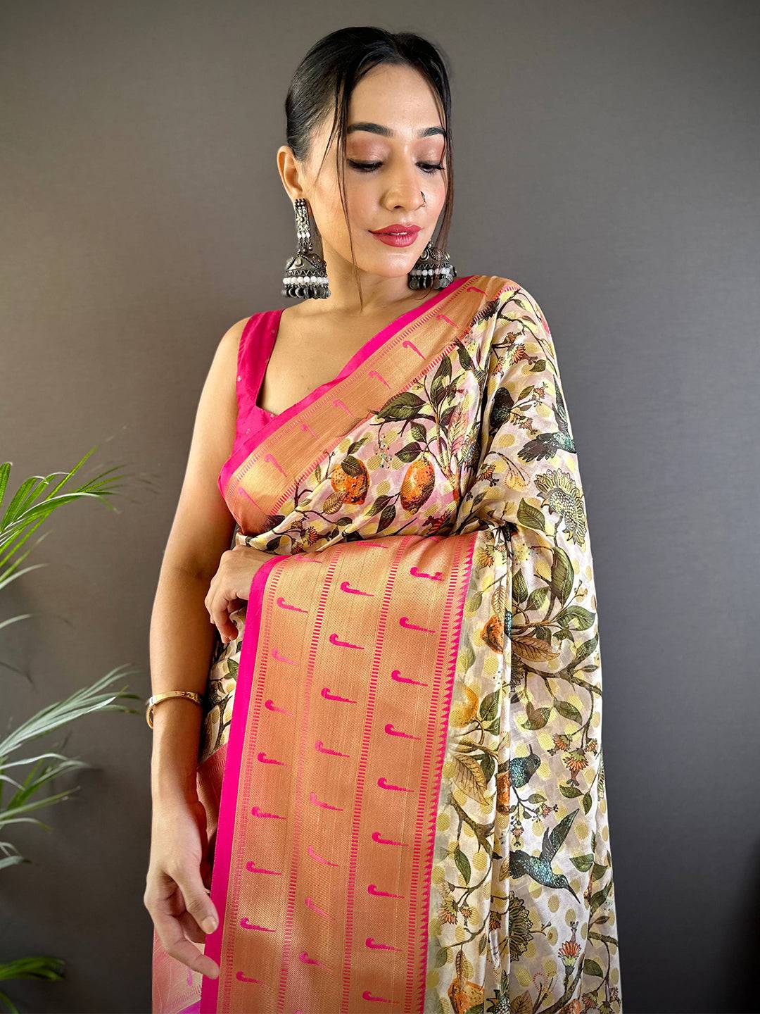 Off White Paithani Kora Silk Saree by My Store