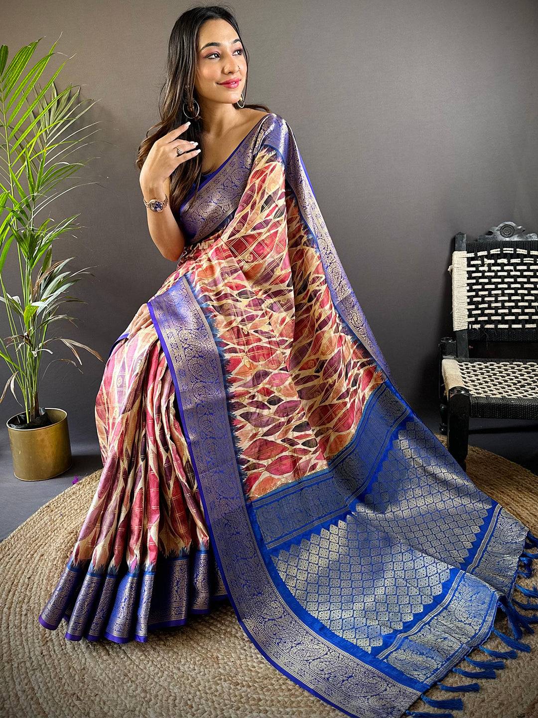 Blue Kovai Rettapet Border Geometric Saree