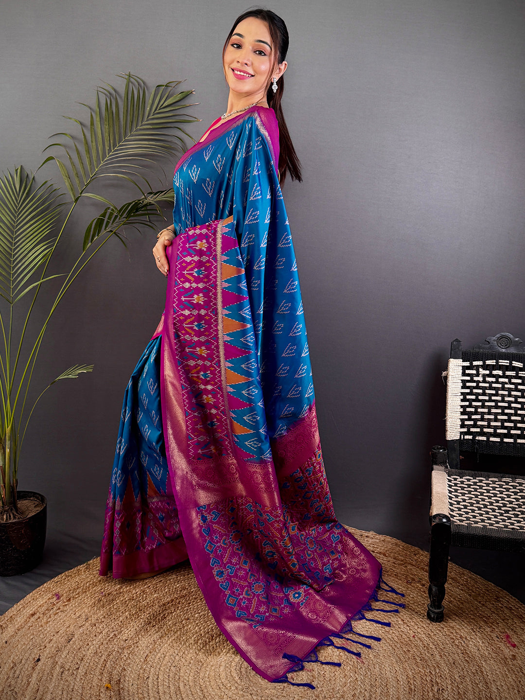 Ethereal Sky Blue Soft Silk Ikkat Saree