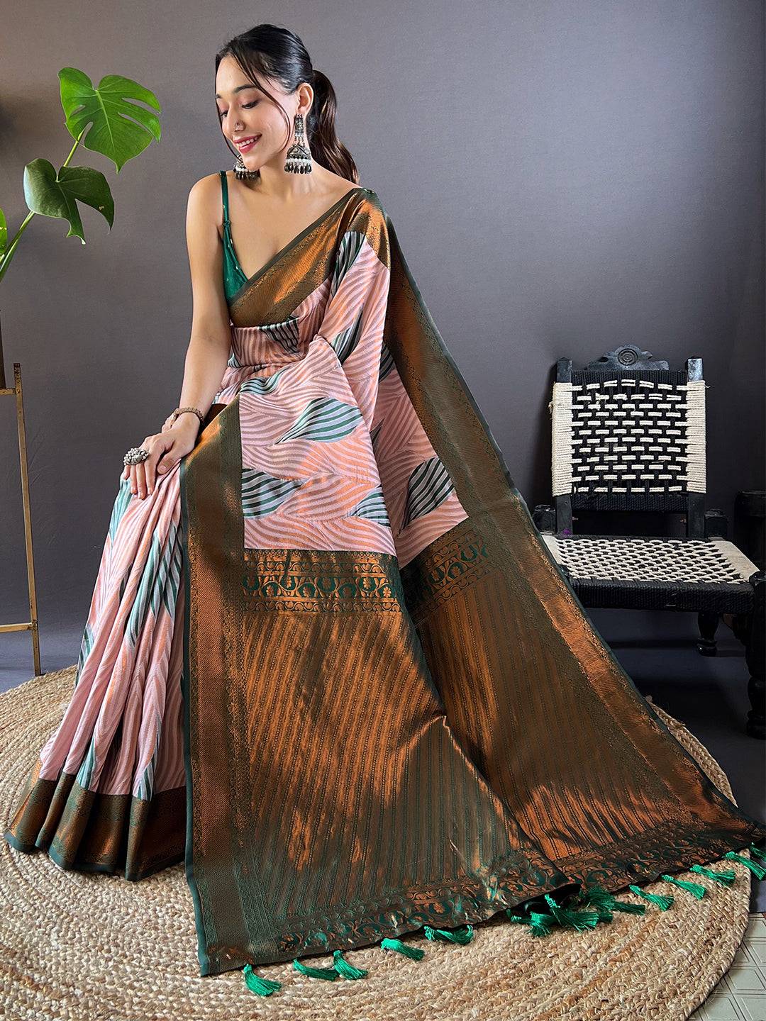 Muvel Tussar Silk Zari Weaving Ikkat Saree by My Store