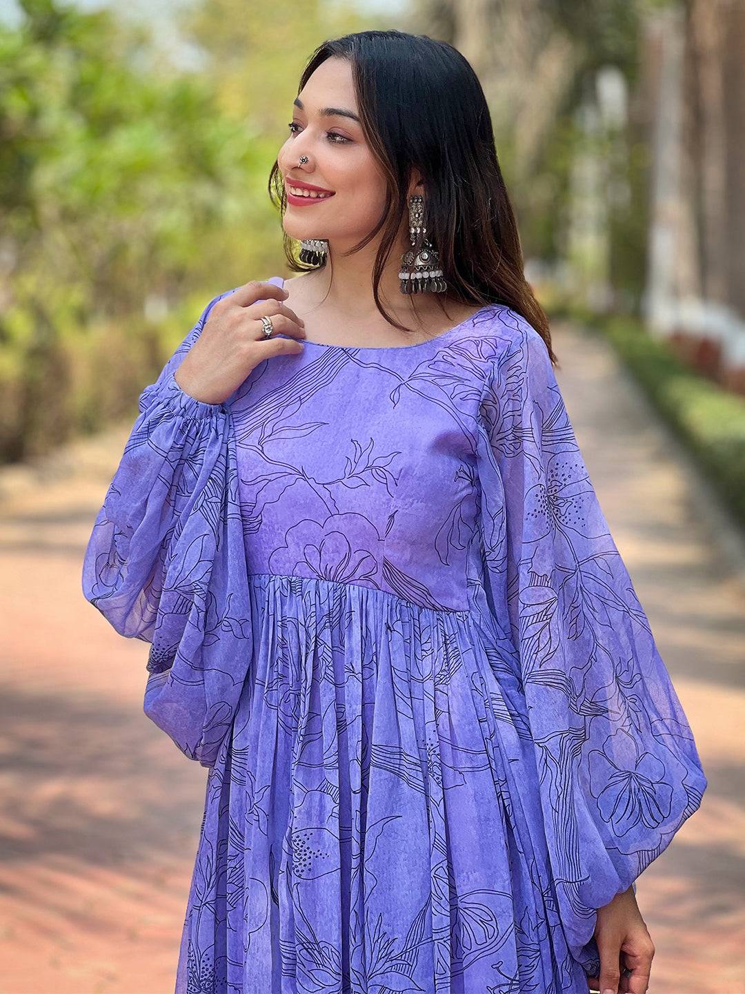 Slate Blue Dolman Puff Sleeve Dress by My Store