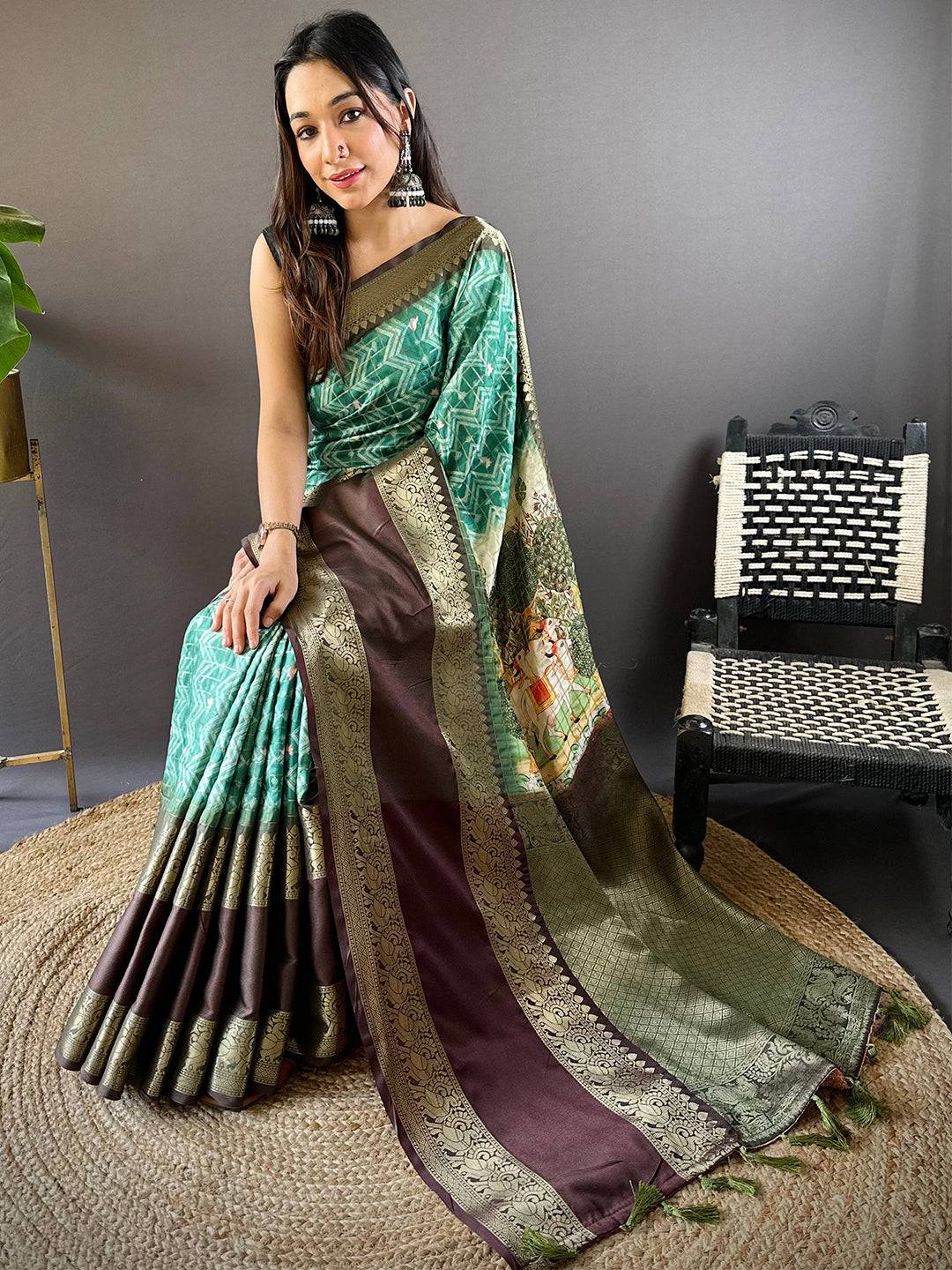 Rama Banarasi Pichwai Print Saree by My Store