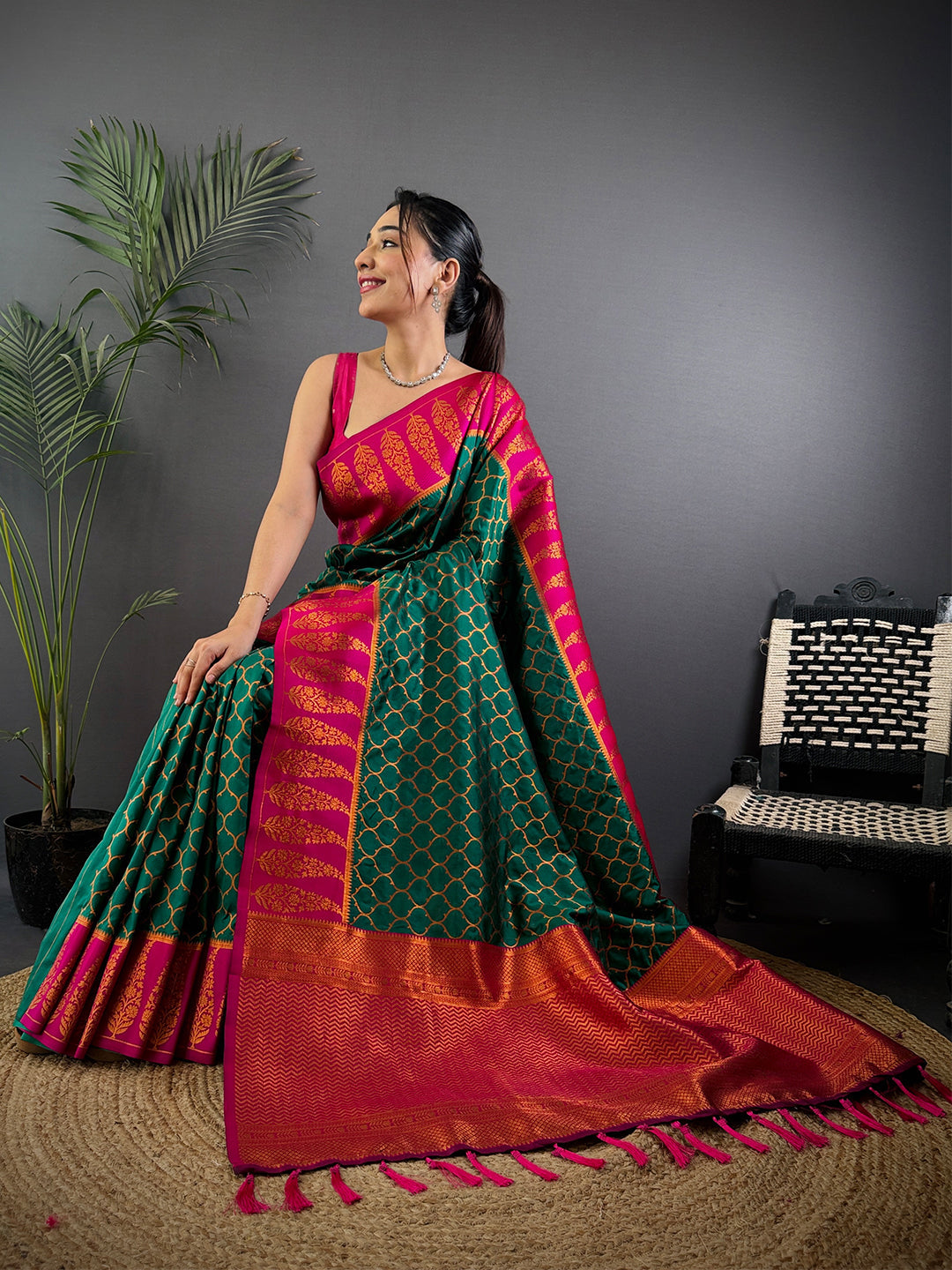 Rama Soft Banarasi Katan Silk Saree by My Store