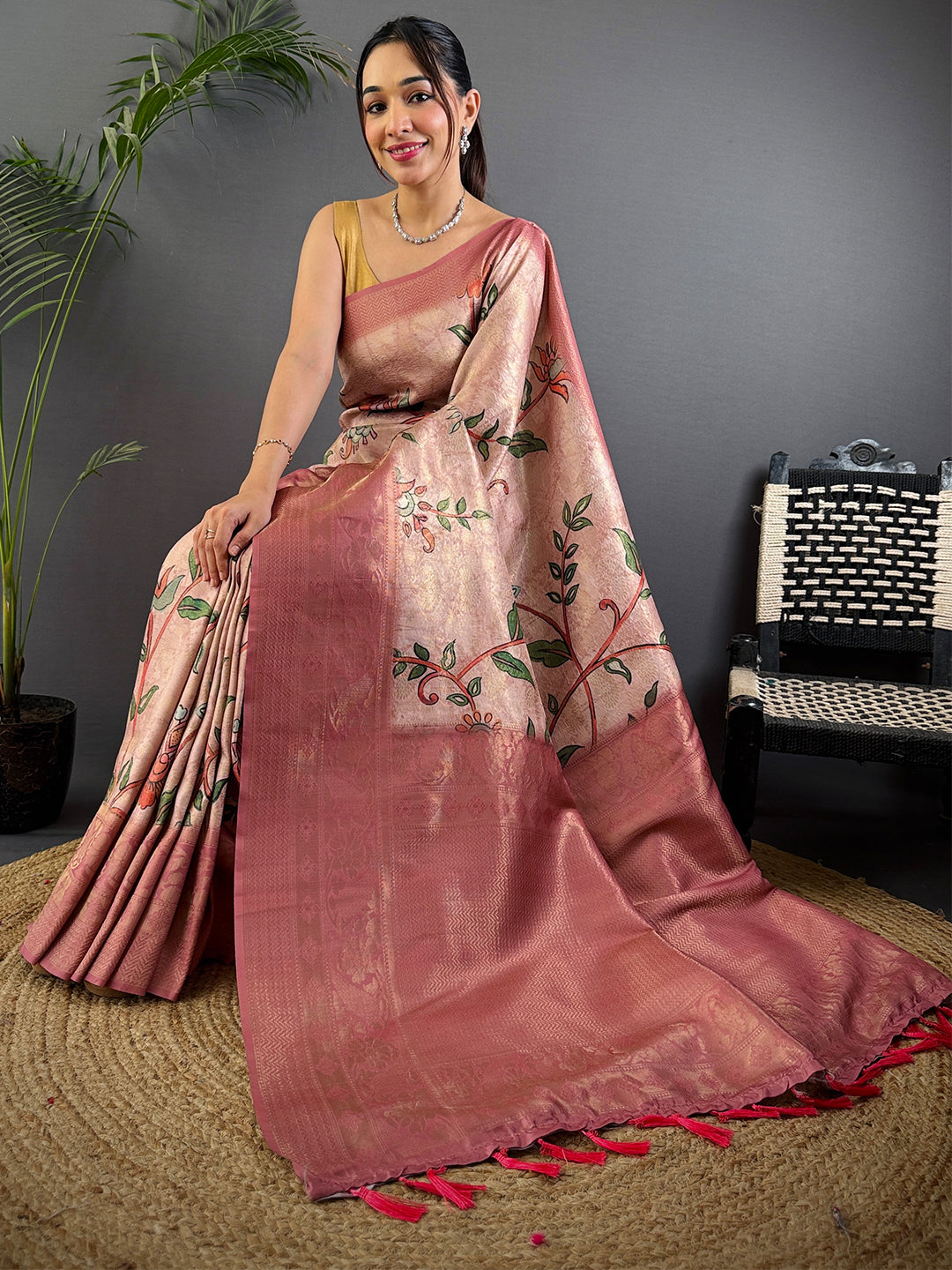 Radiant Peach Kanjivaram Silk Digital Print Saree by My Store