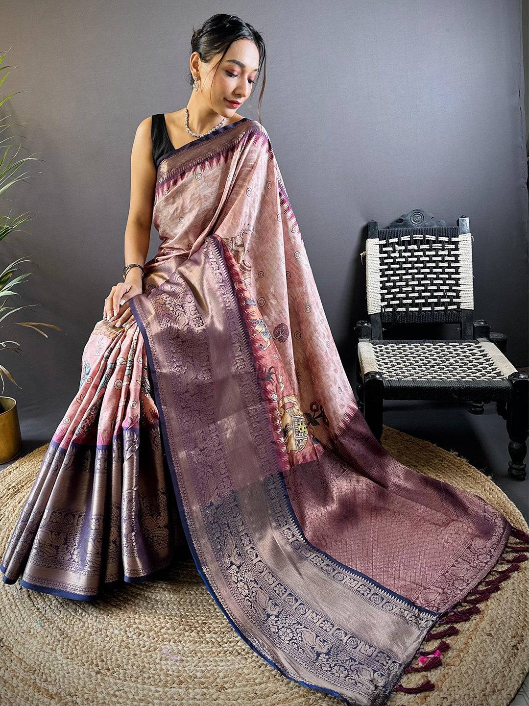 Intricate Soft Pink Banarasi Silk Saree by My Store