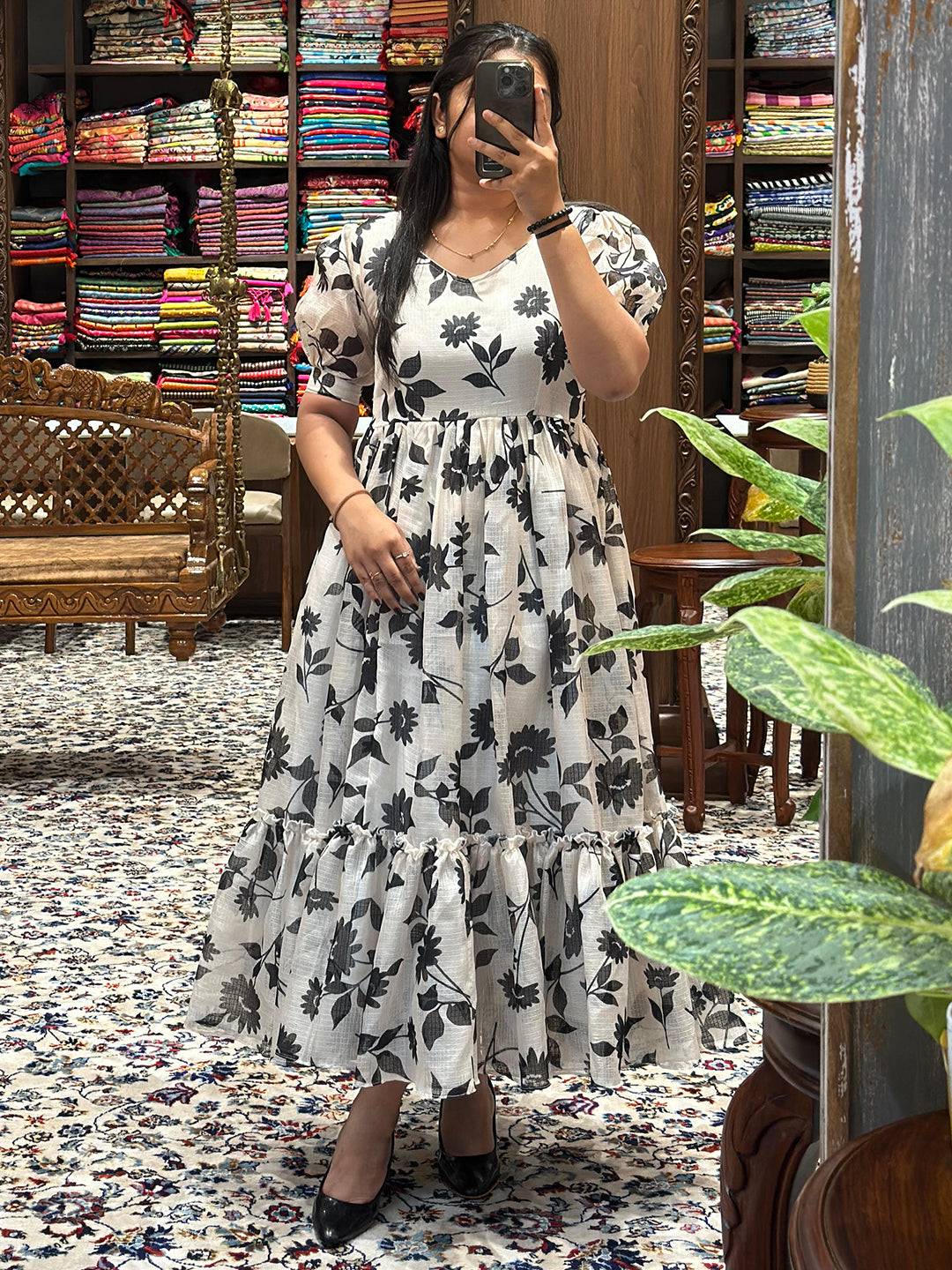 Pearl White Puff Sleeves Dress by My Store
