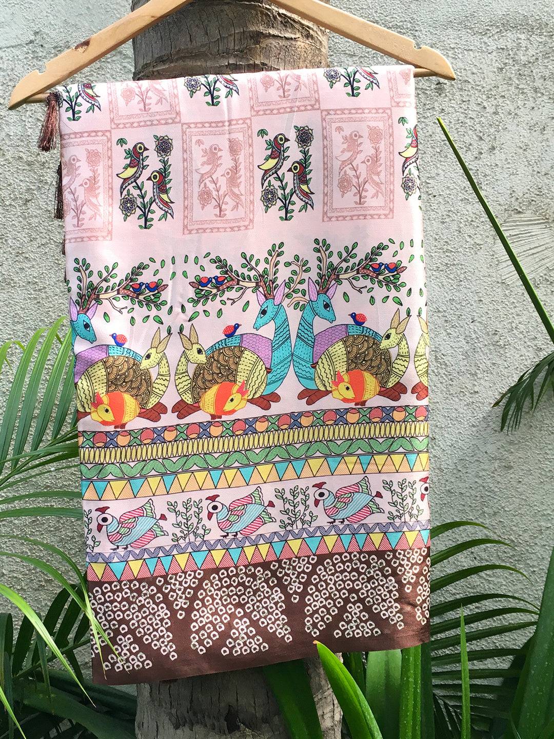 Light Pink Madhubani Digital Print Saree by My Store