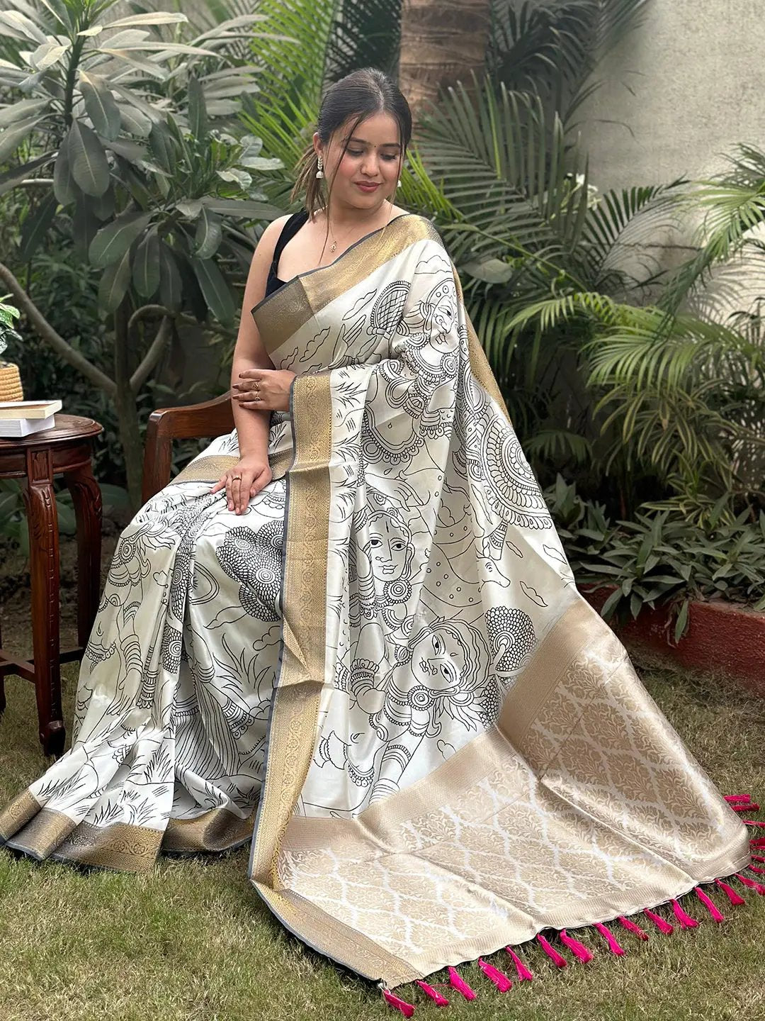 Stunning Kalamkari and Block Print Work Saree