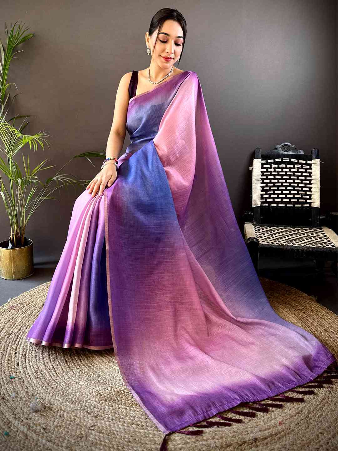 Purple Ombre Chanderi Tissue Saree by My Store