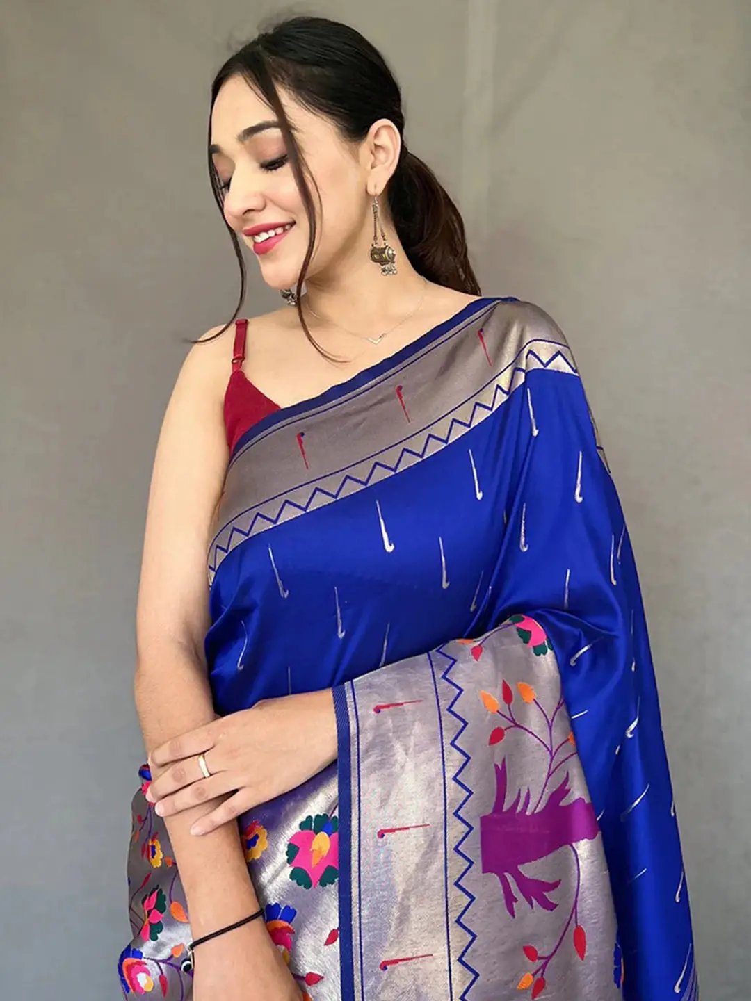 Royal Blue Paithani Big Border Zari Woven Saree