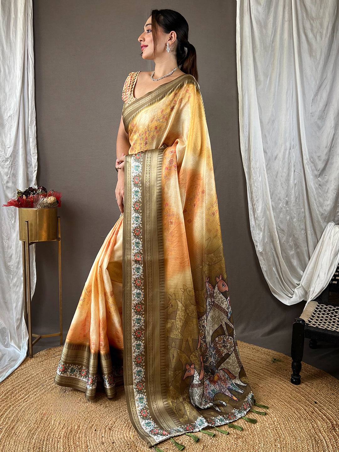 Mellow Yellow Kota Satin Border Saree by My Store