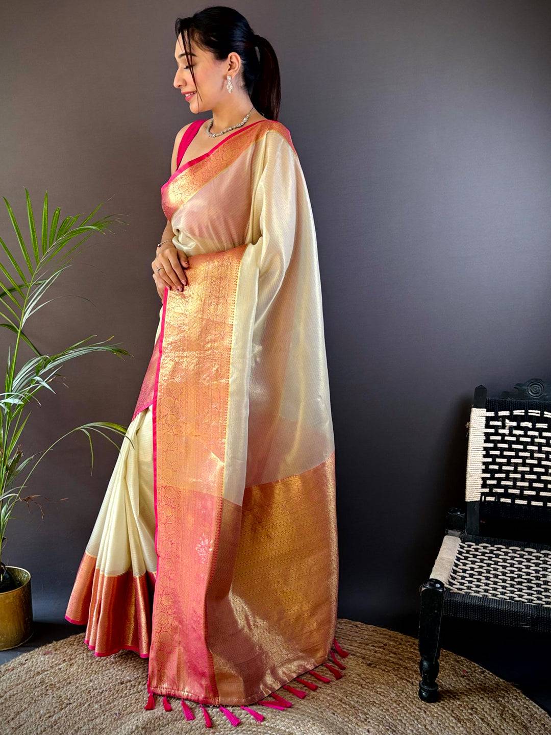 Regal Gold Zari Tissue Saree by My Store