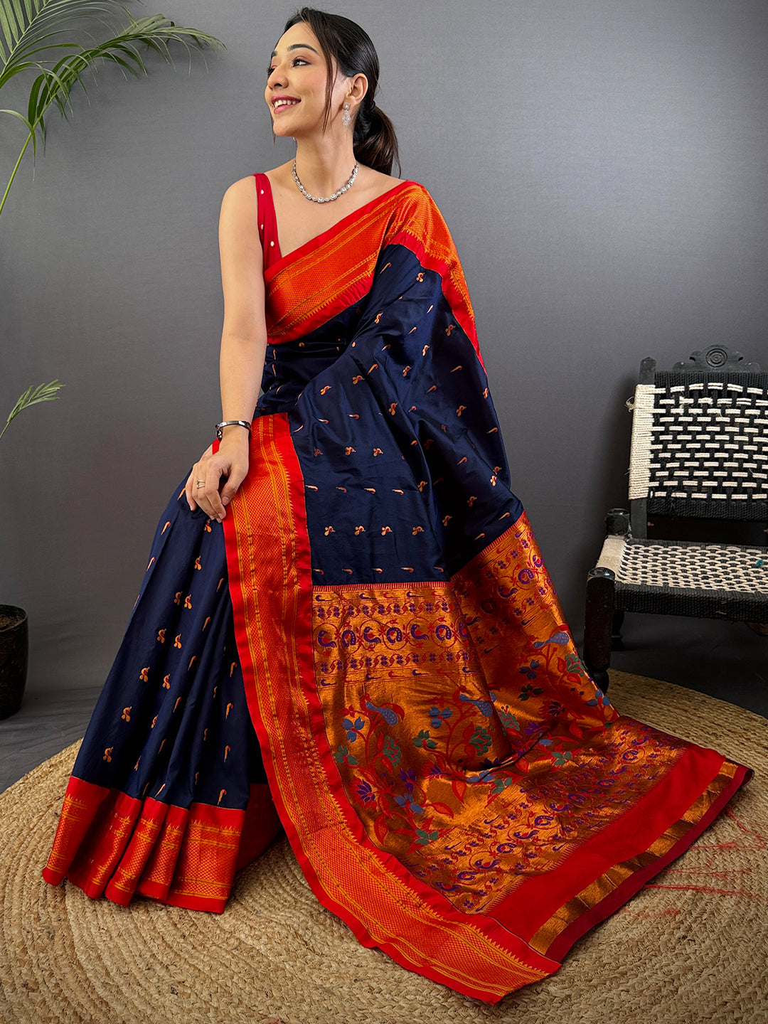 Navy Soft Silk Paithani Saree by My Store
