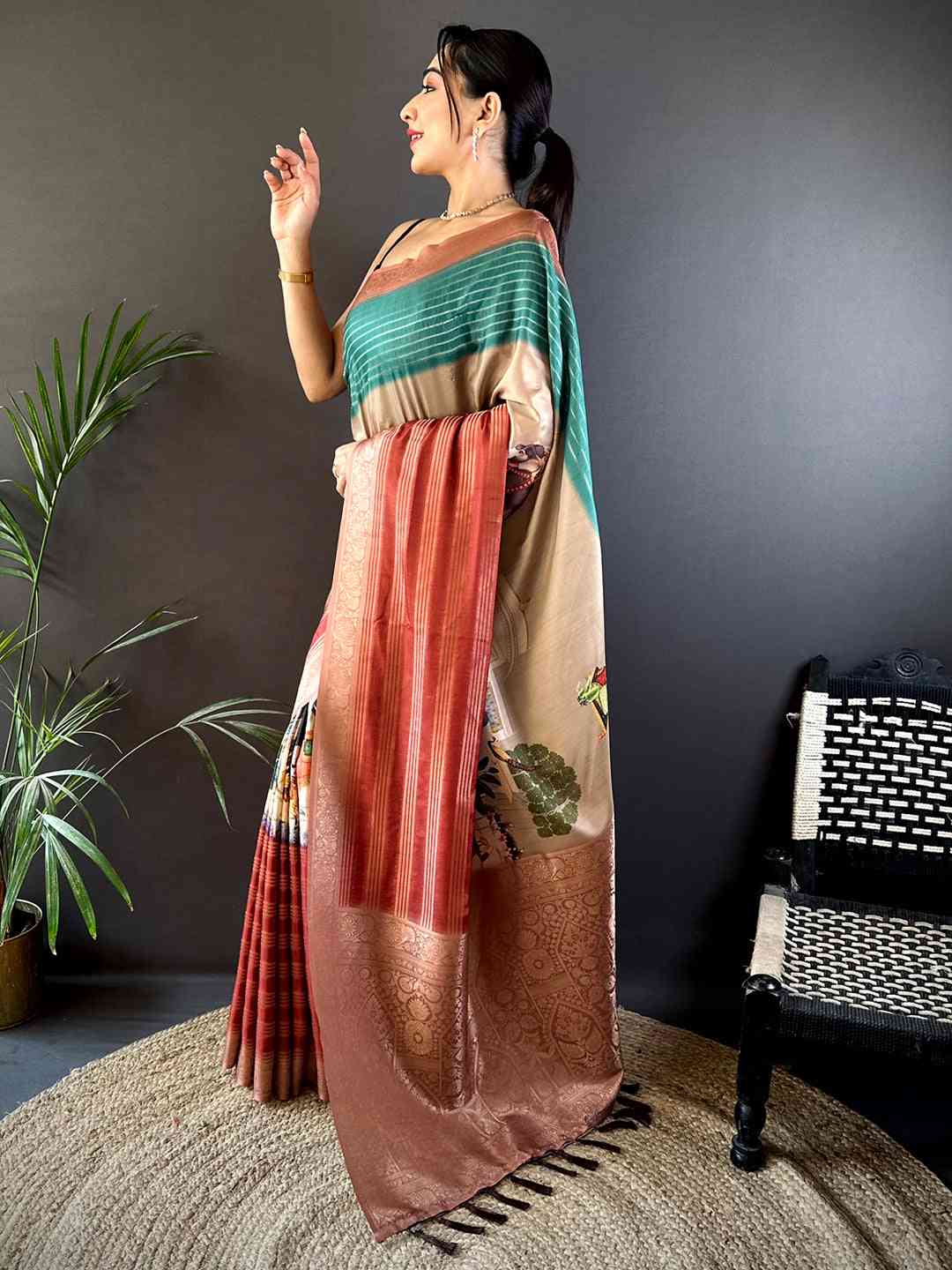 Pastel Blue Soft Crepe Silk Digital Ombre Saree by My Store