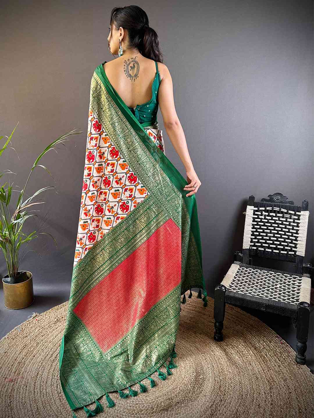 Soft Chanderi Silk Patola Design Festive Wear Saree by My Store