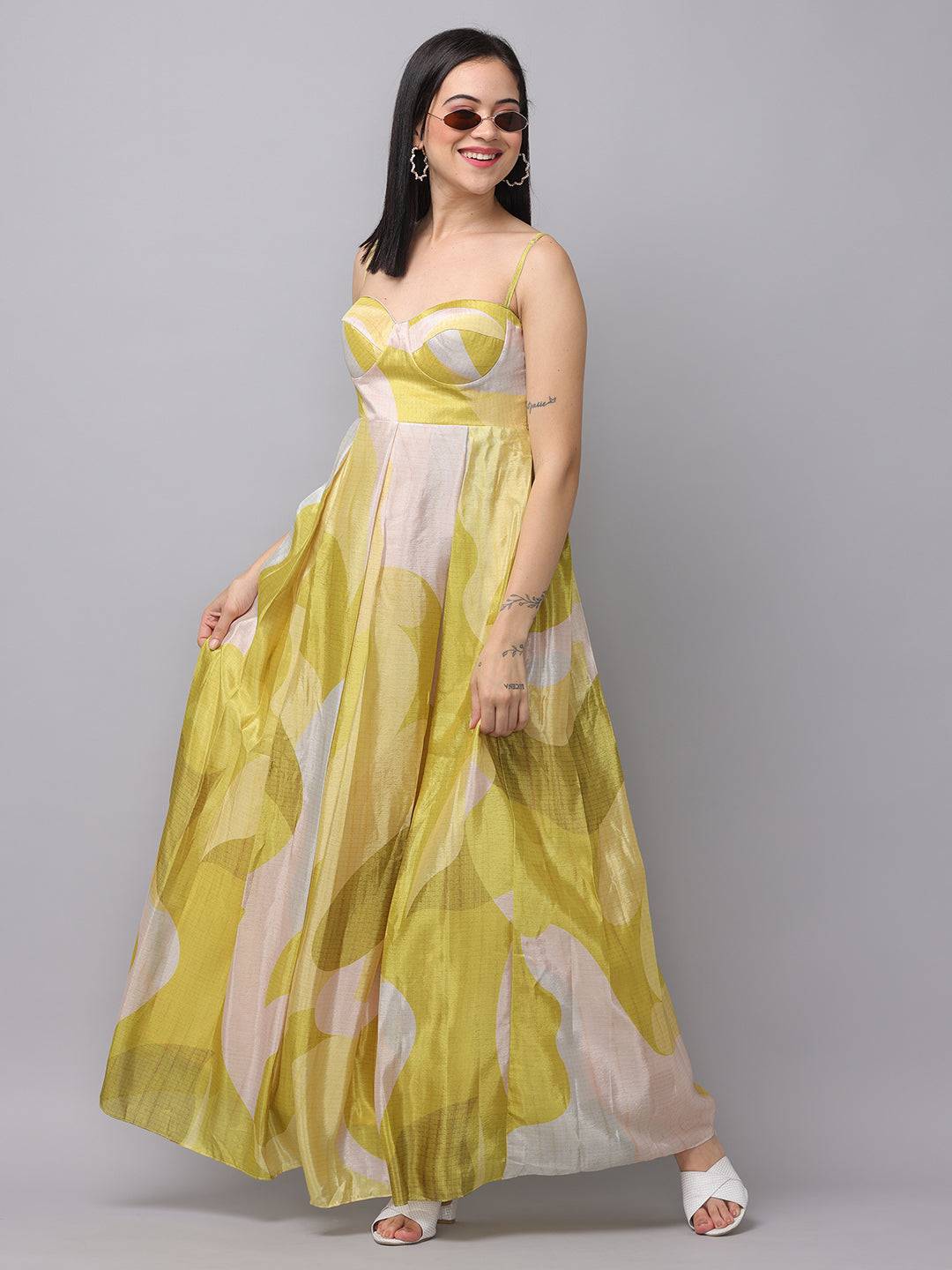 Spring Green Abstract Print Dress by My Store