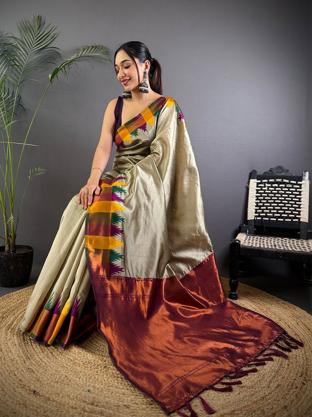 Pista Copper Radiance Katan Silk Saree by My Store