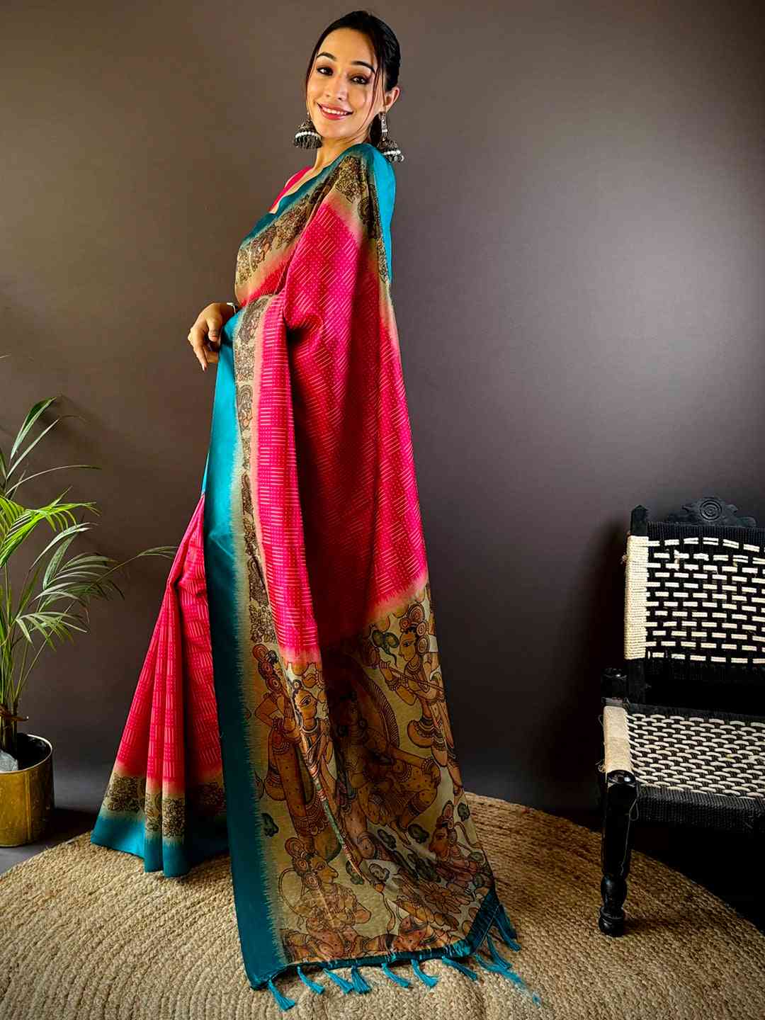 Rani Soft Silk Kalamkari Pallu Saree by My Store
