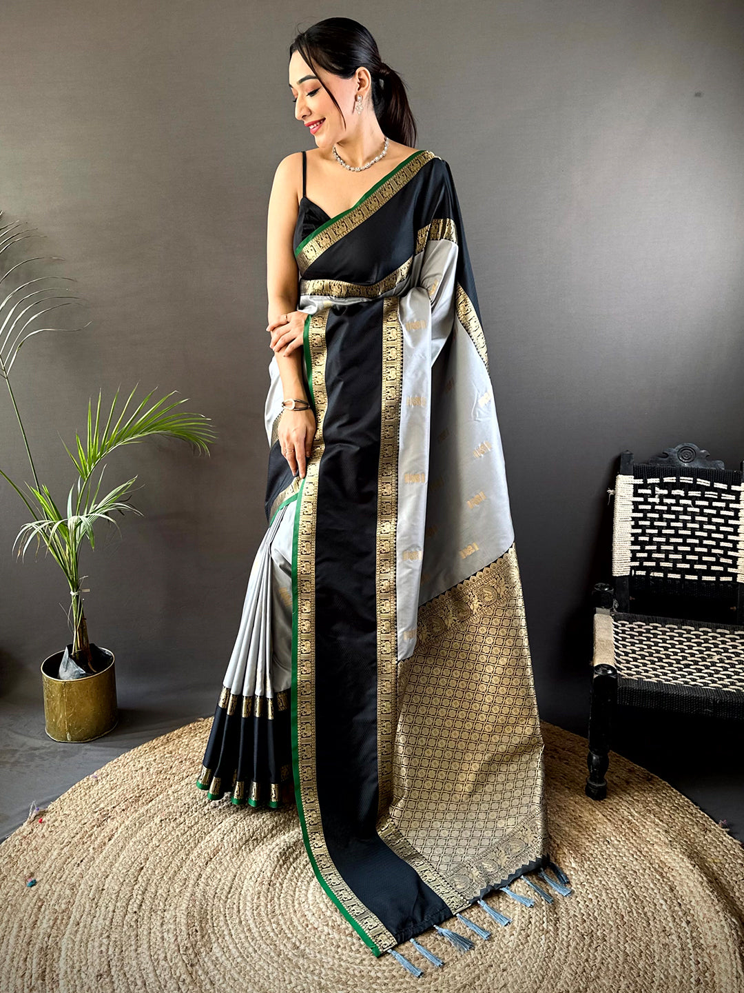 Grey Gadhwal Pure Soft Silk Saree by My Store