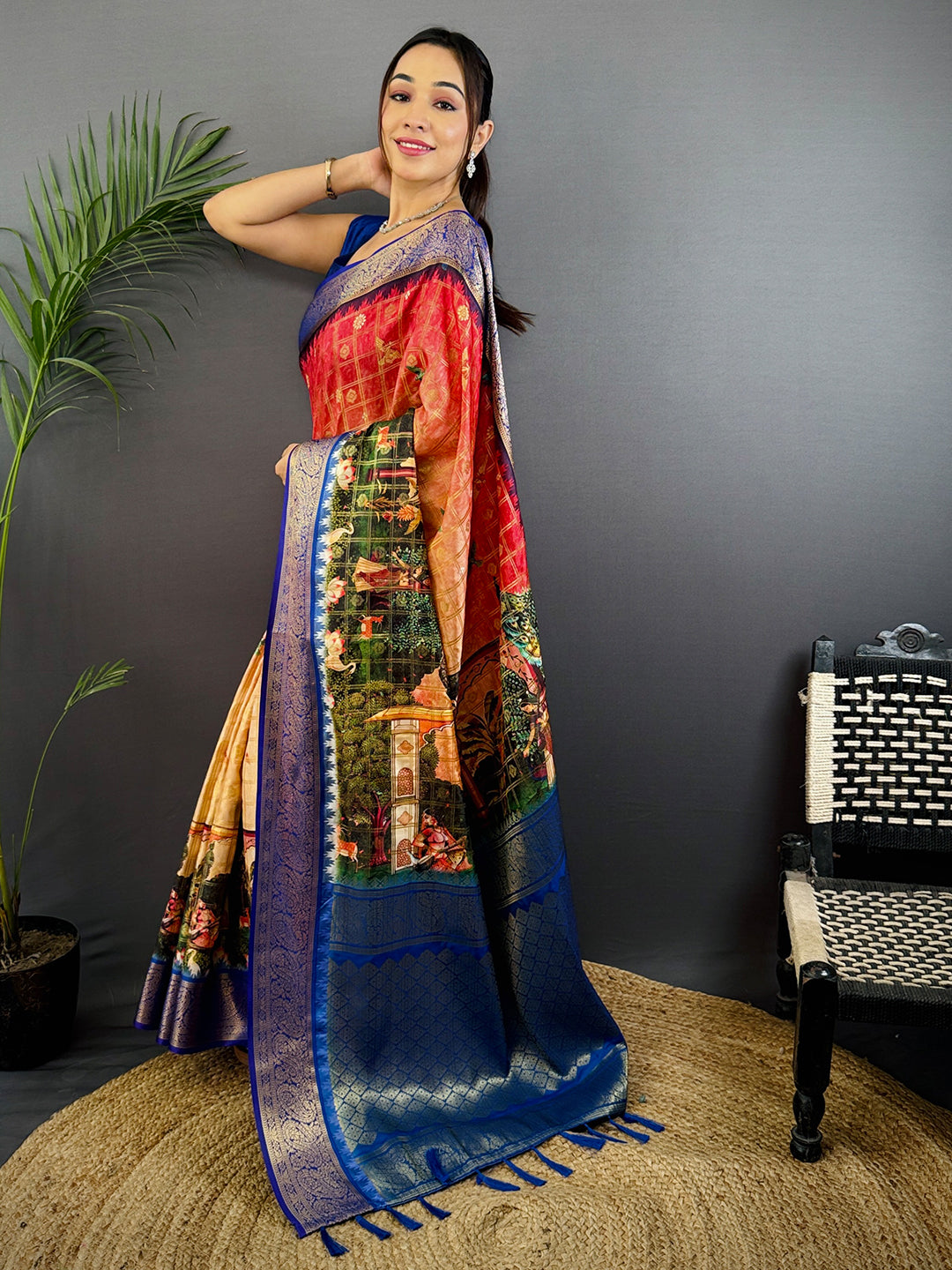 Radiant Banarasi Kalamkari Printed Saree by My Store