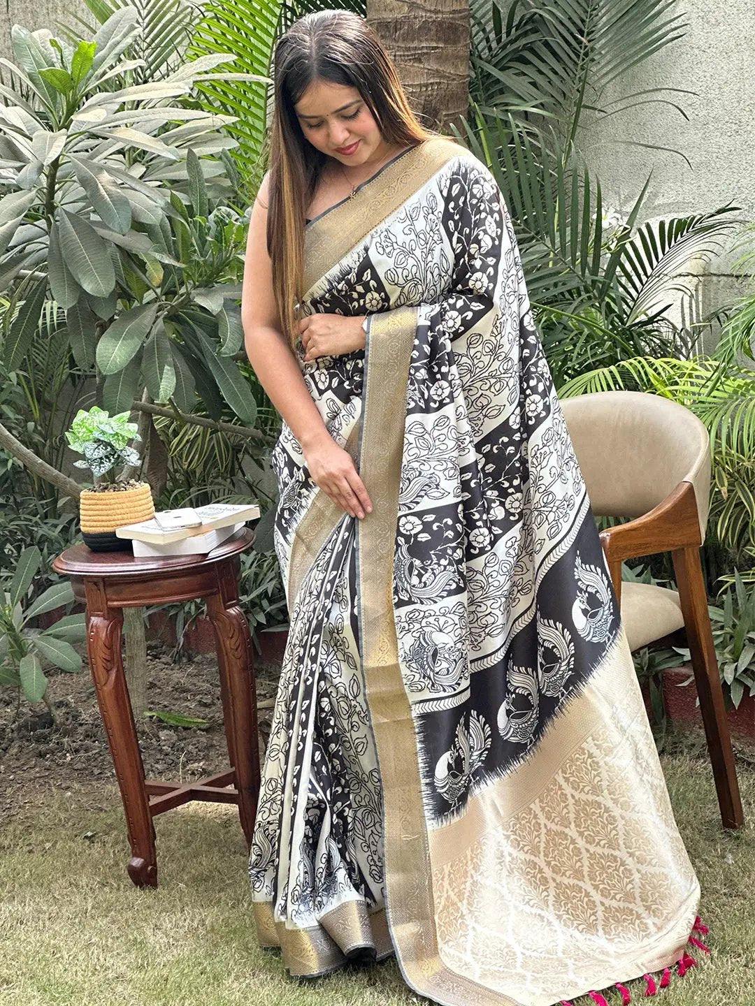 Stunning Kalamkari and Block Print Work Saree