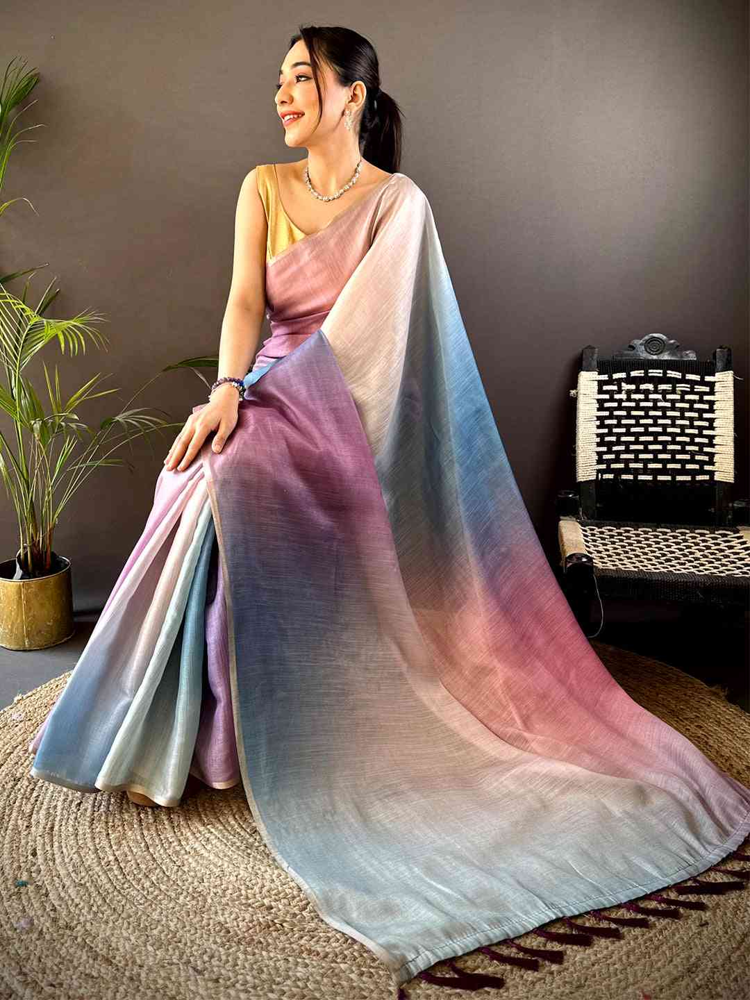 Multi Ombre Chanderi Tissue Saree by My Store