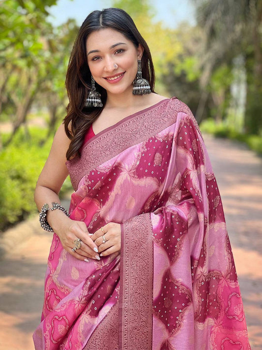Lavender Digital Block Placement Print Saree by My Store
