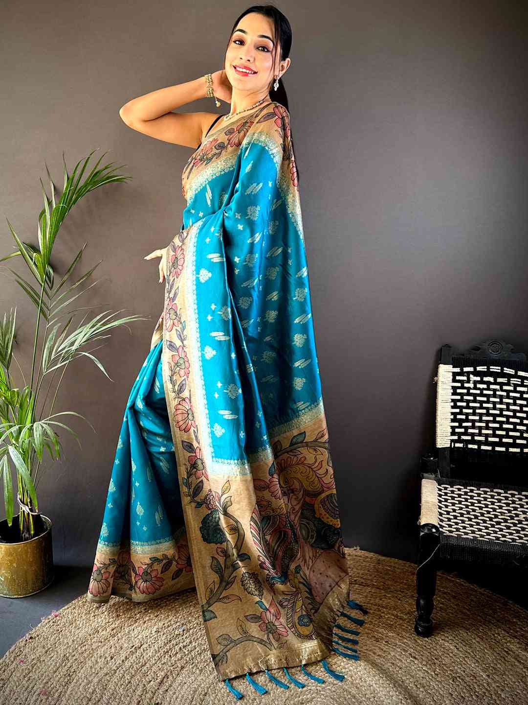 Rama Soft Silk Kalamkari Printed Pallu Saree by My Store