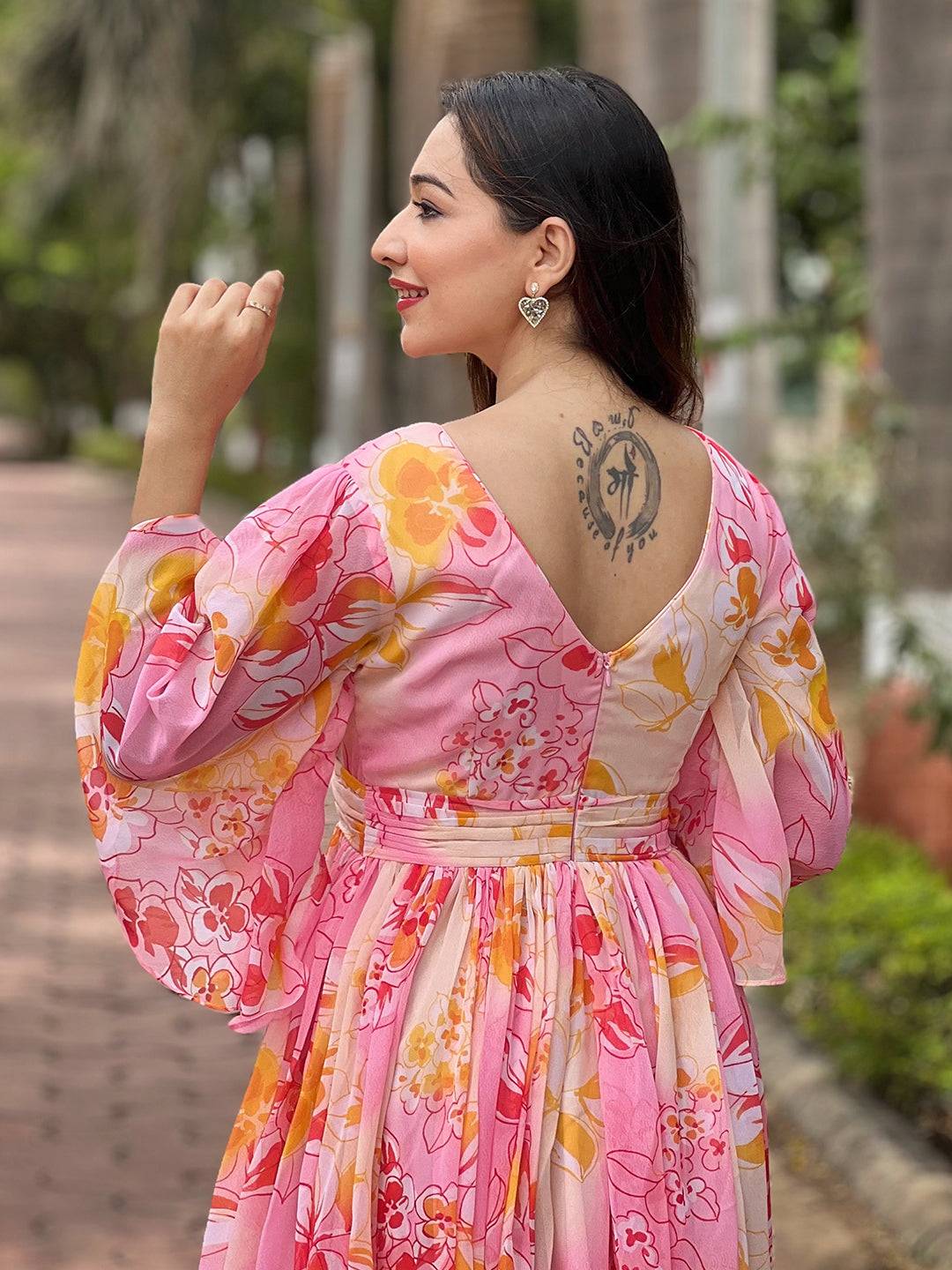 Peach Abstract Printed Dress by My Store