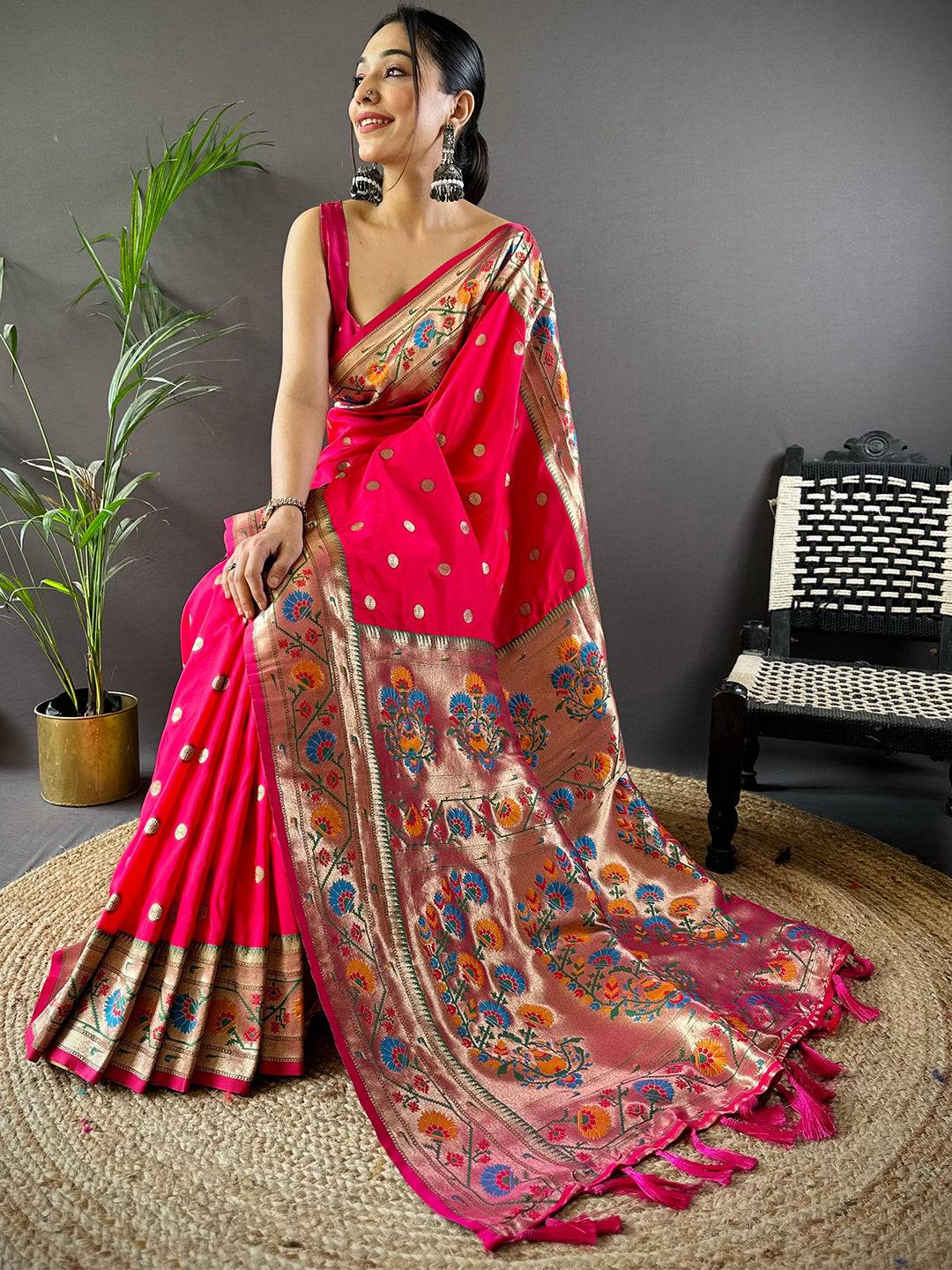 Red Colour Yevla Paithani Soft Silk Saree by My Store