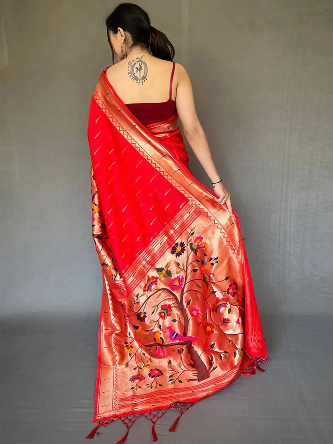 Royal Red Paithani Big Border Zari Woven Saree by My Store