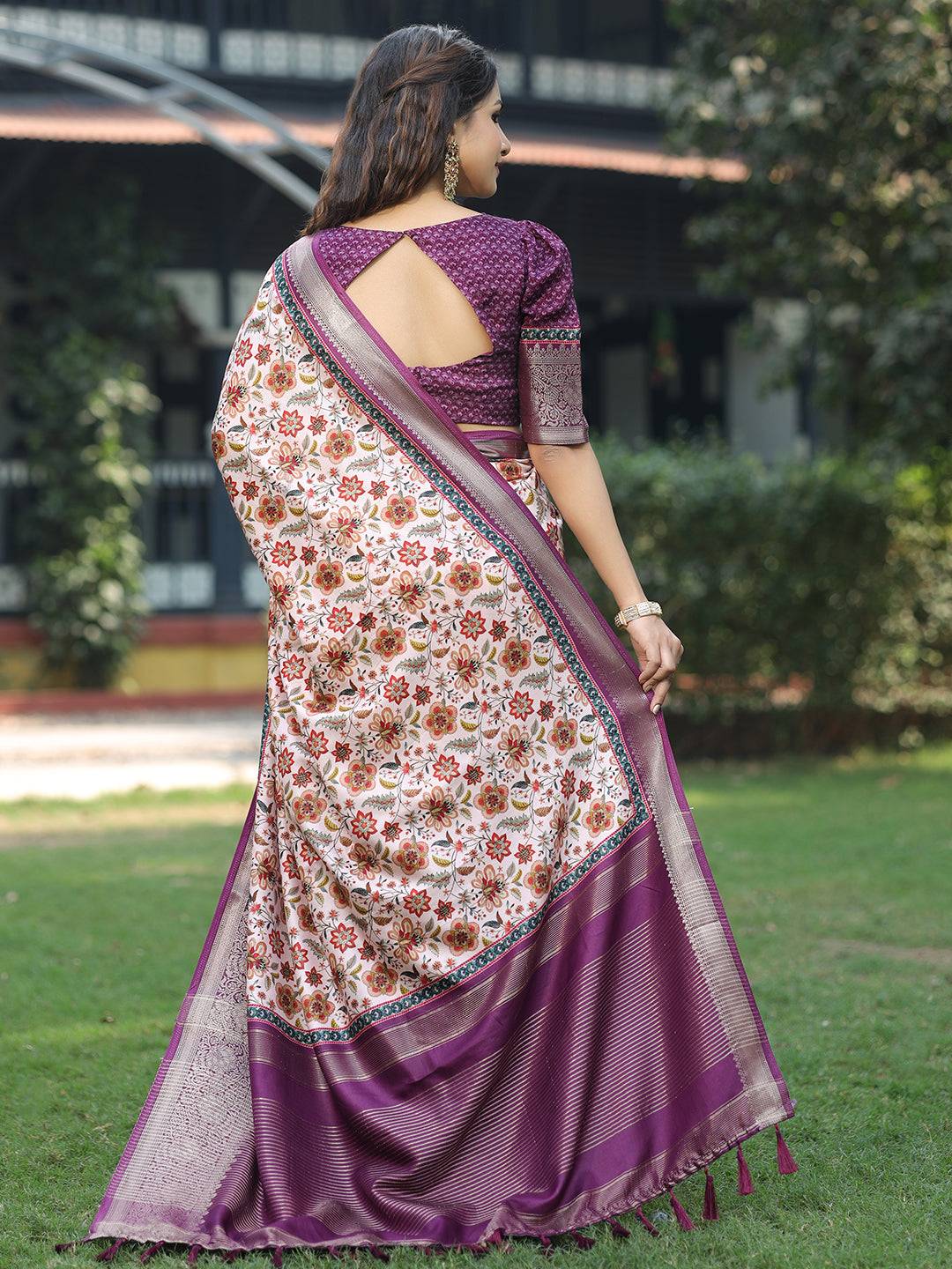 Pink Colour Phulkari Design Zari Weaving Pallu Saree - Luxe by My Store