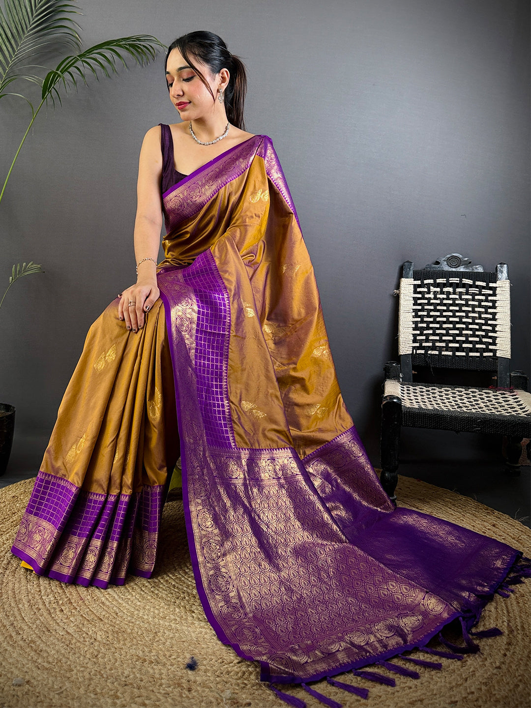 Golden Grace Tilak Butta Soft Silk Saree
