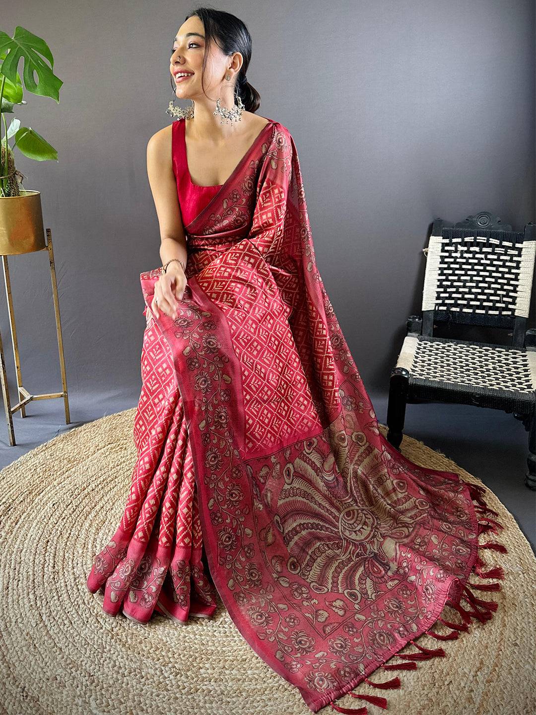 Red Patola Kalamkari Saree by My Store