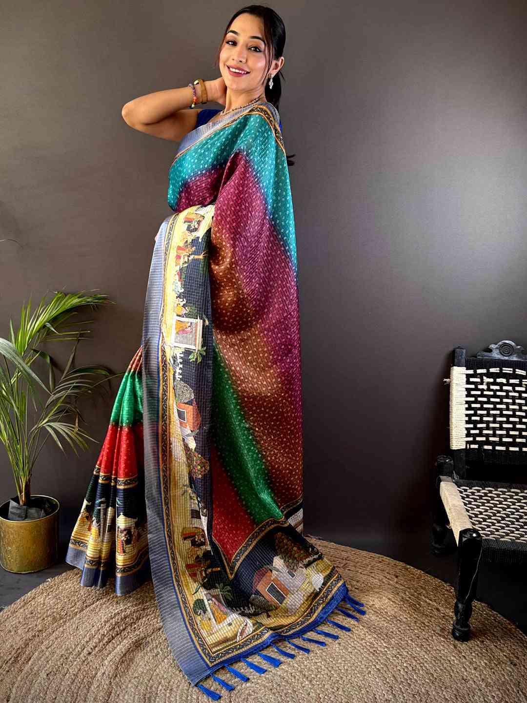Heritage Silk Blend Bandhani Print Saree by My Store