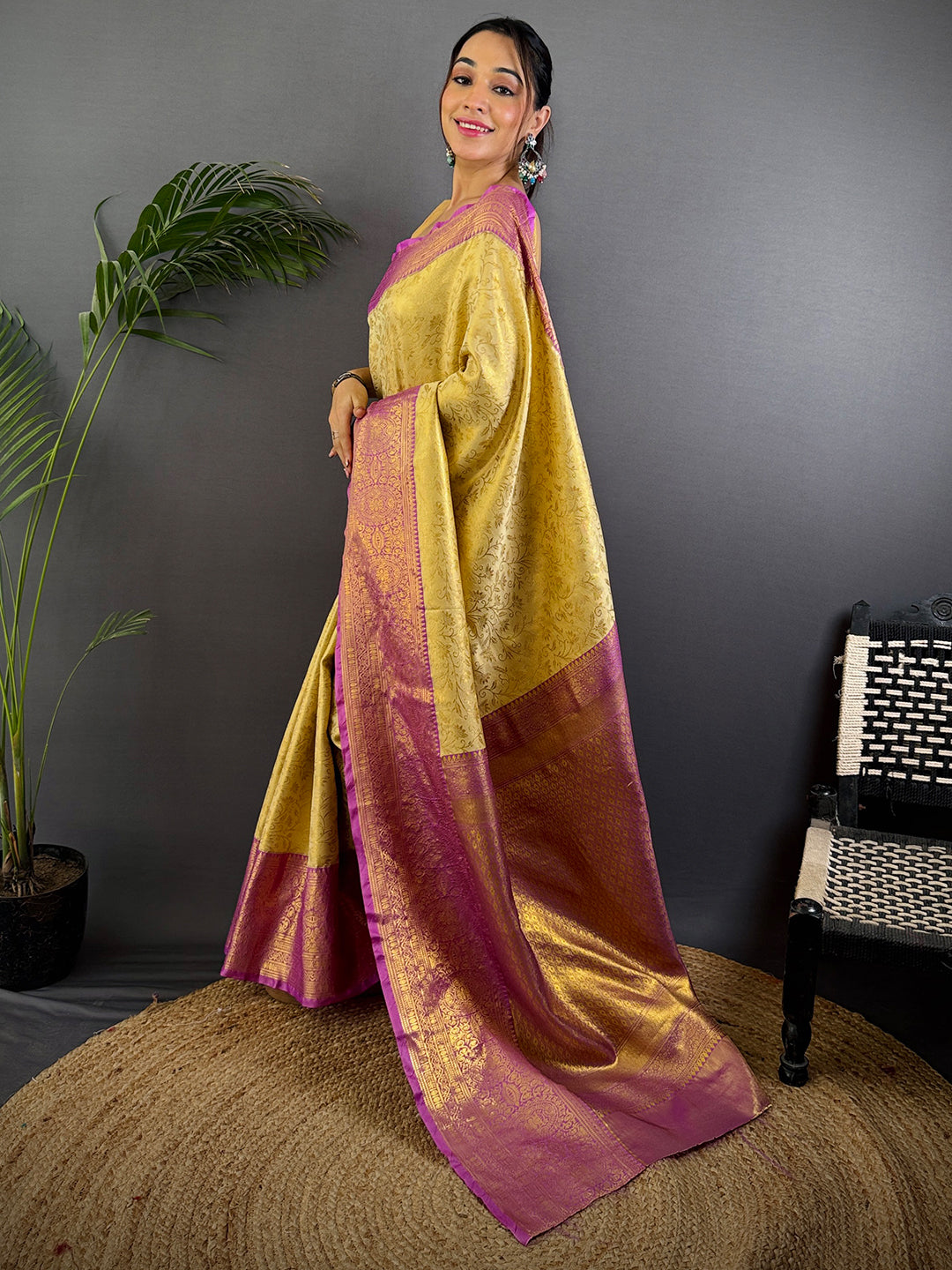 Golden Beige Dharmavaram Silk Saree