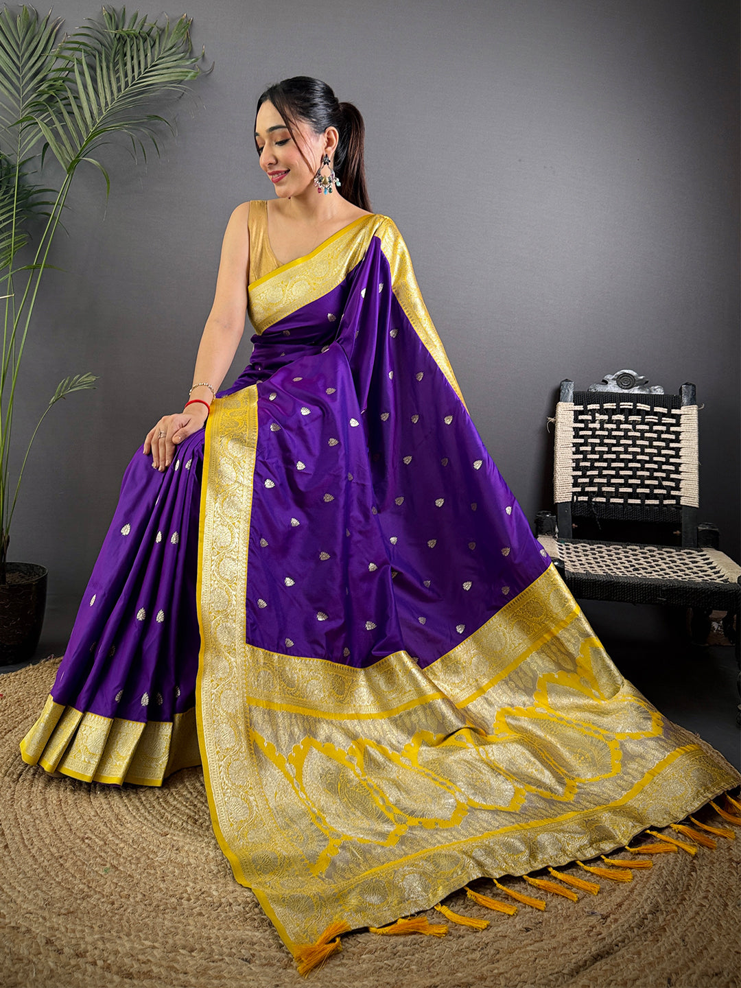 Purple Soft Silk Feather Saree by My Store