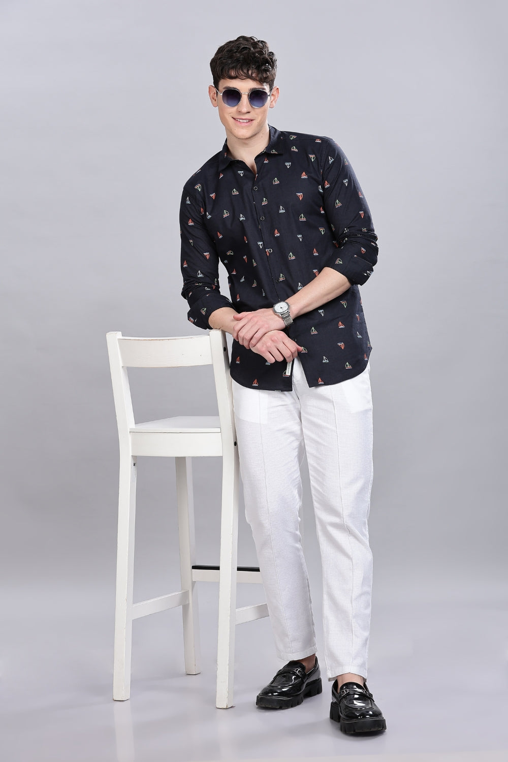 Navy Boat Club Printed Shirt