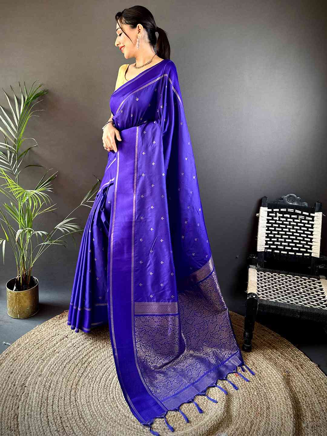 Royal Purple Soft Silk Kolam Print Saree by My Store