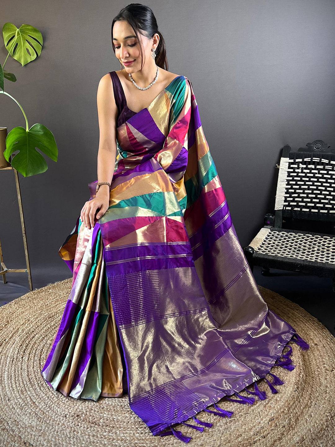 Geometrical Design Kanjivaram Silk Saree by My Store