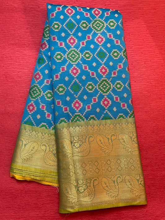 Iris Blue Minakari Ikkat Print Saree by My Store