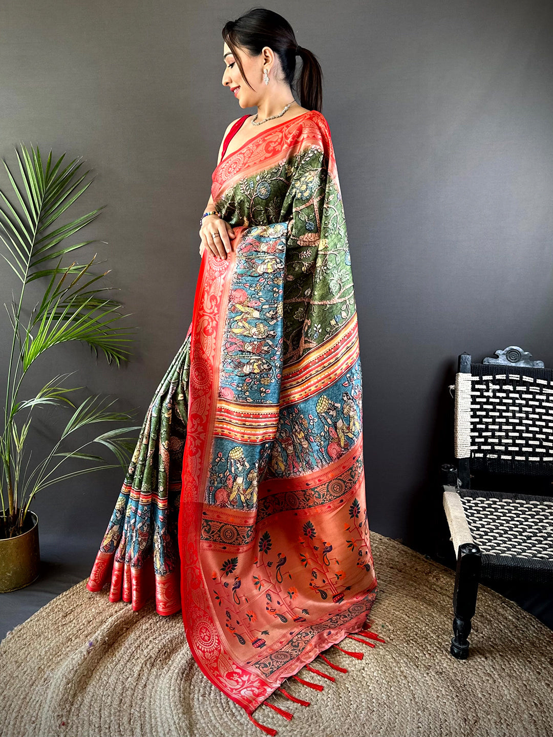 Green Yevla Pathani Soft Silk Saree by My Store