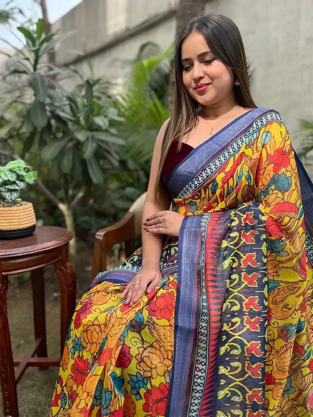 Floral Ikkat Printed Party Wear Saree by My Store