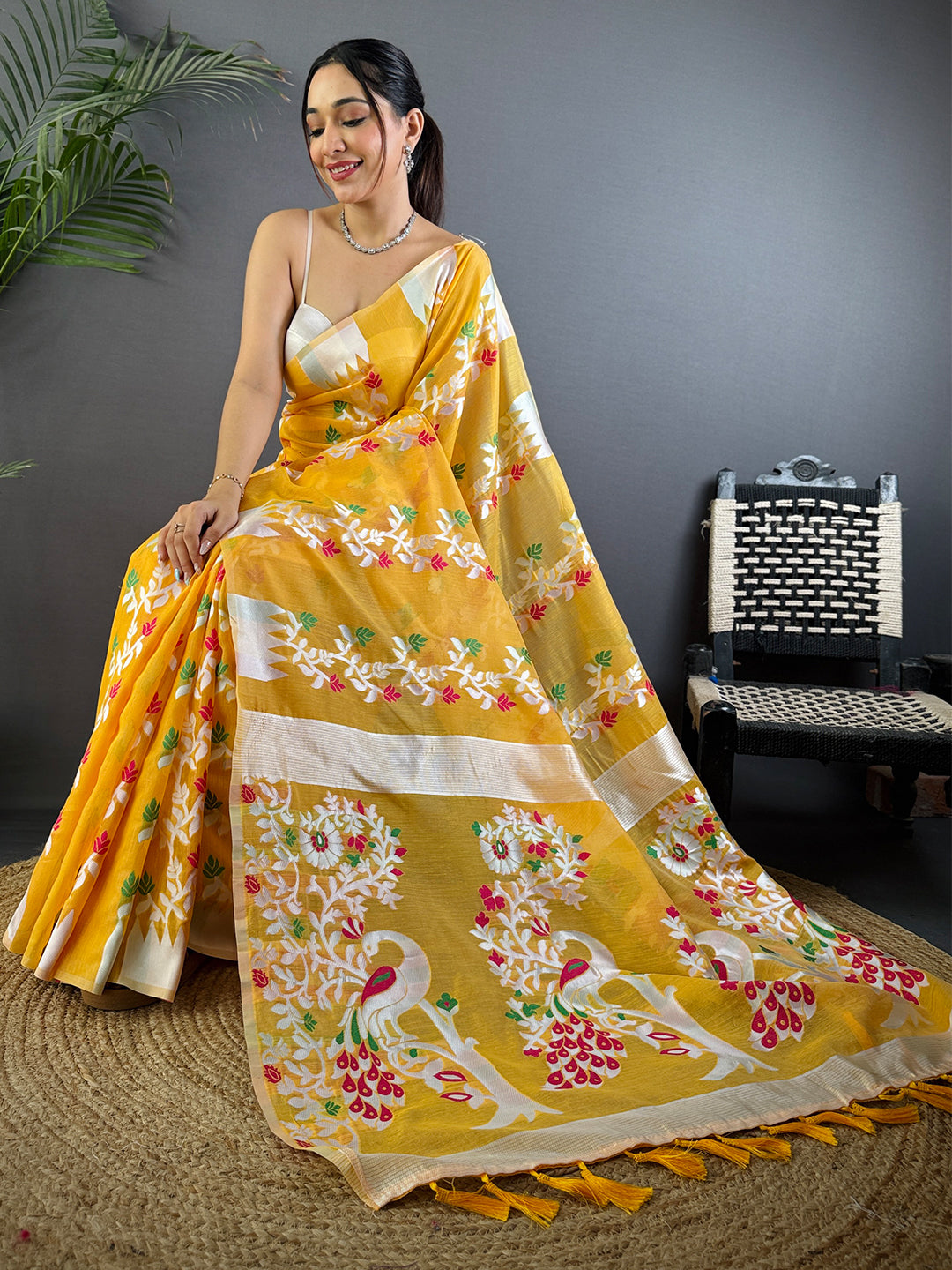 Radiance Yellow Dhakai Cotton Silk Saree by My Store