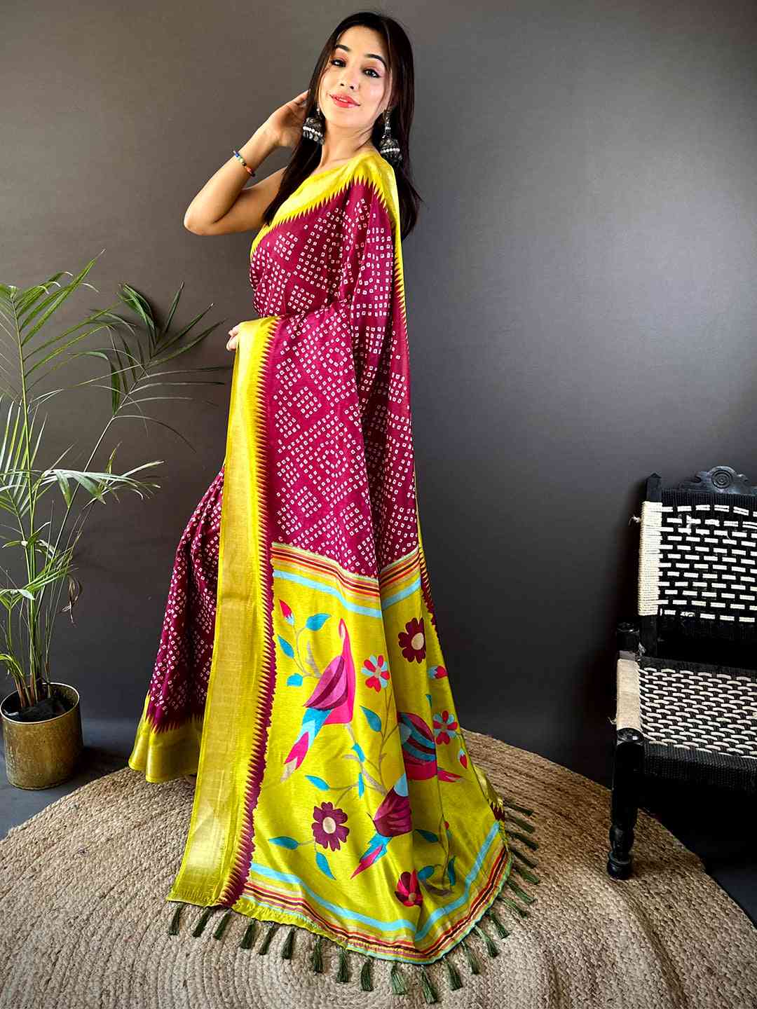 Pink Soft Manipuri Silk Bandhej Saree by My Store